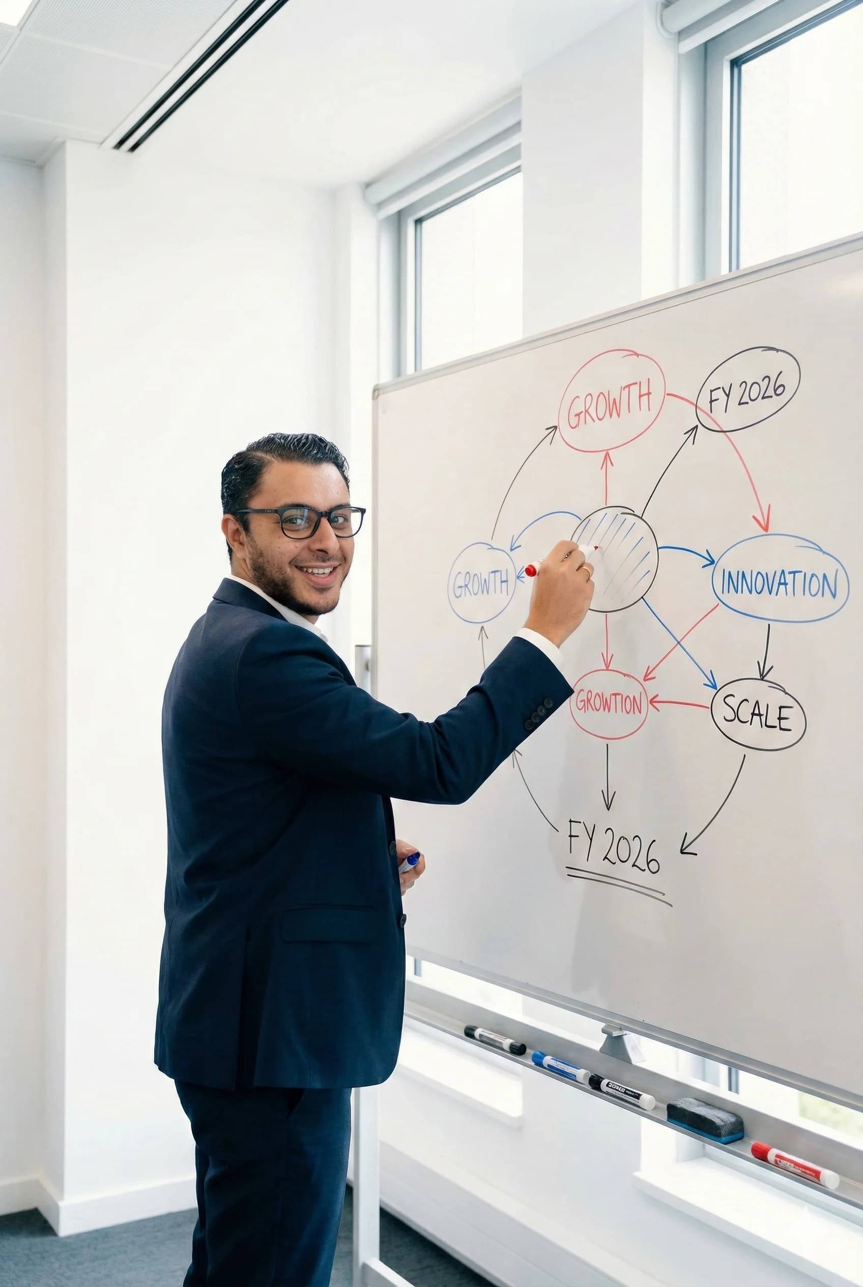 AI agency werkwijze presentatie met growth en innovation strategie op whiteboard - AIklik proces